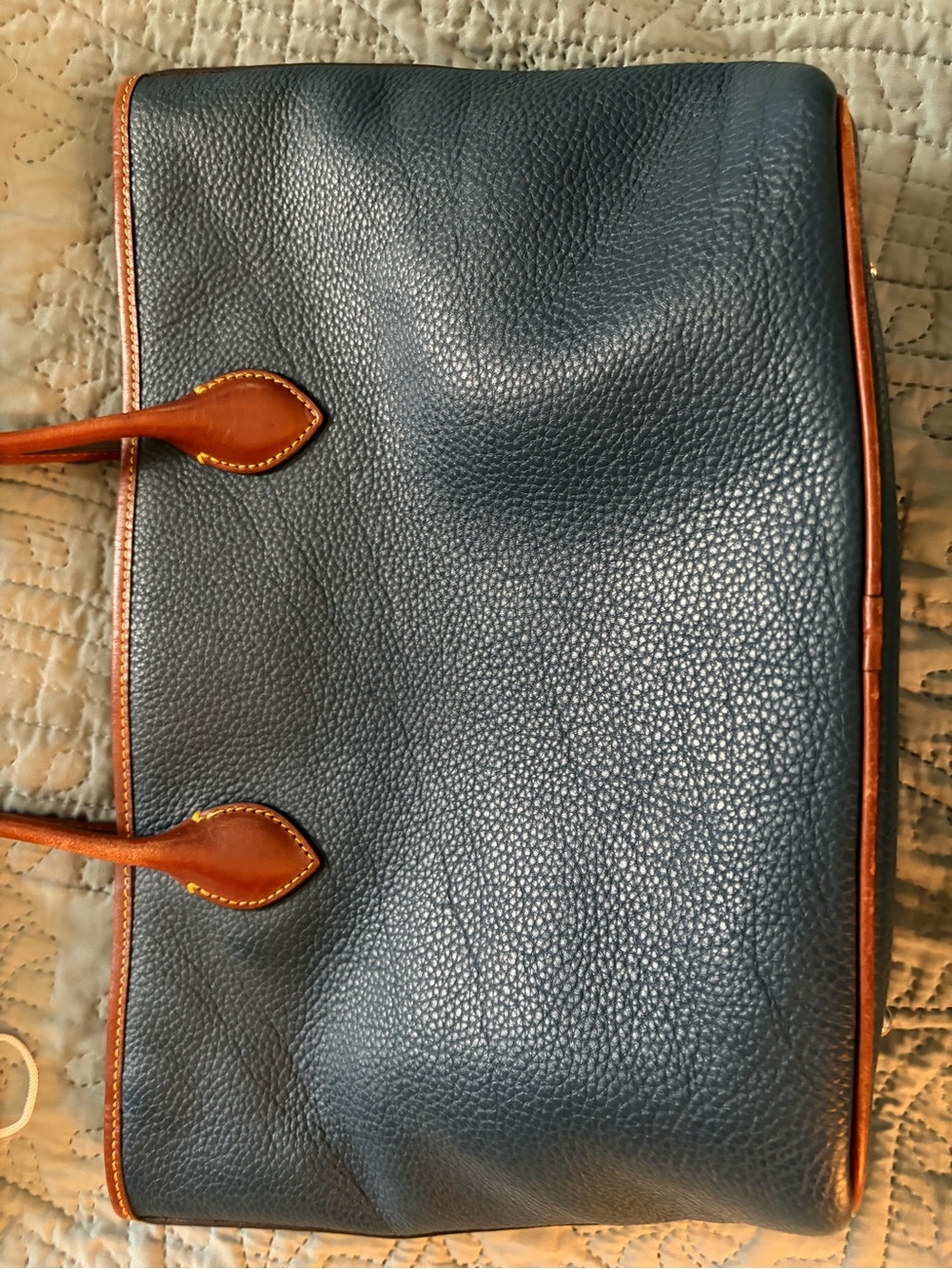 Dooney & Bourke denim blu Pebbled Leather Tote with Brown Trim and Gold Hardware - Picture 7 of 11